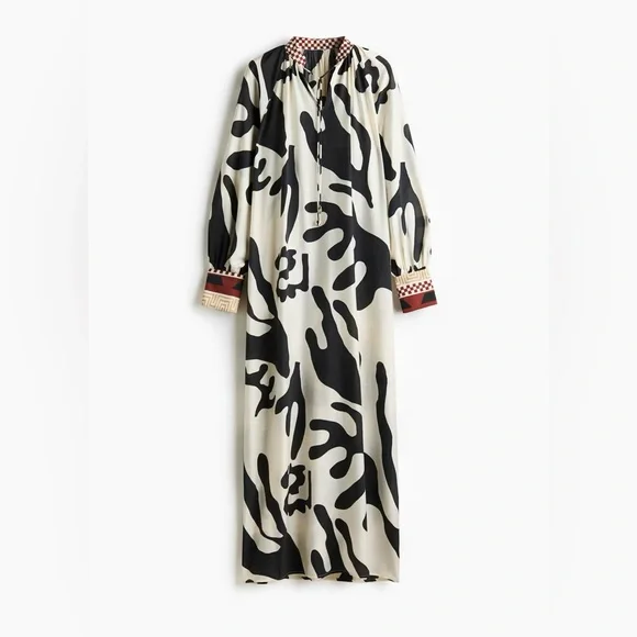 H&M LIMITED EDITION NWT Patterned Black & White Maxi Long-Sleeved Dress, Size S - Picture 4 of 6